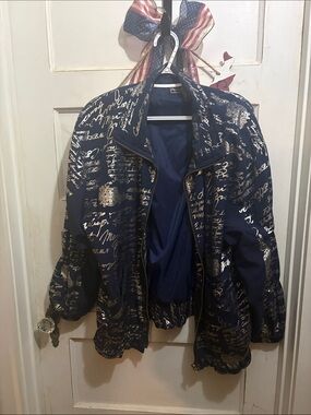 LF Navy Bomber Jacket with Metallic Script Print